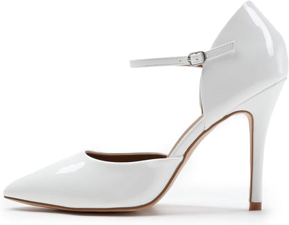 Women's High Heel Court Shoes - Vegan Pointed Toe Stiletto Pumps with Ankle Strap for Office & Occasions | UK