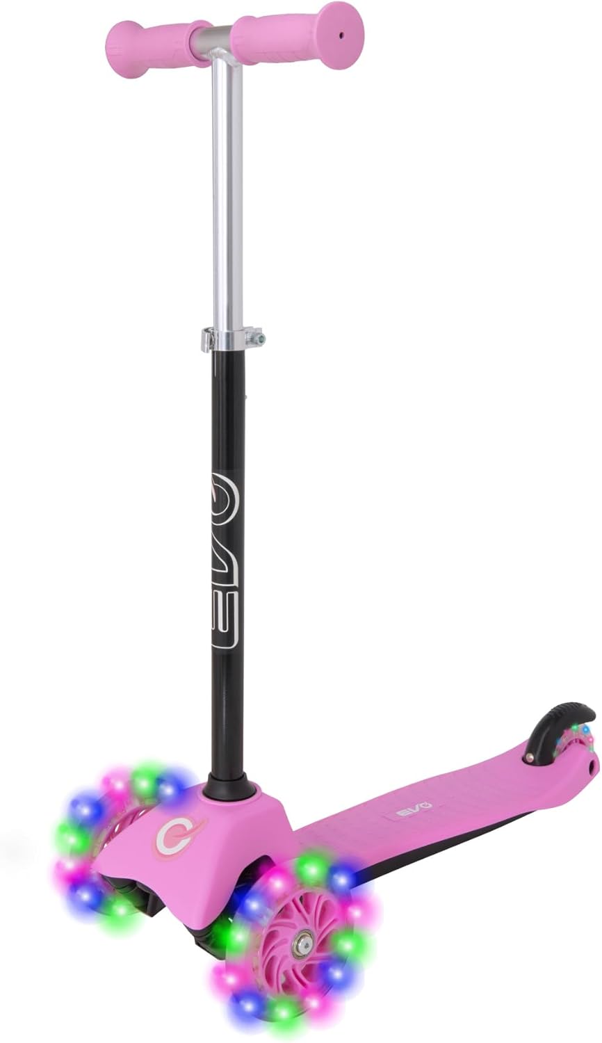 Evo Light‑Up Mini Cruiser Kids' Scooter – 3‑Wheel with LED Wheels, Adjustable Height | Ages 2–7 | Pink/Black | UK