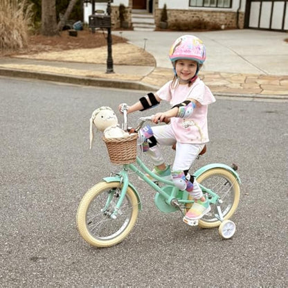 GLERC Little Molly Kids Retro Girls Bike with Basket, Stabilisers and Kickstand