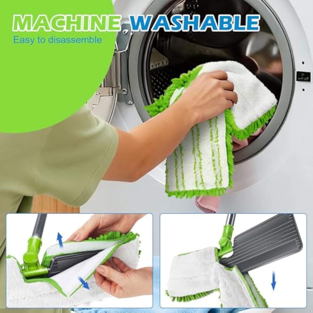 Masthome Flat Mop for Floor Cleaning – Double-Sided Microfibre Mop with 4 Washable Pads