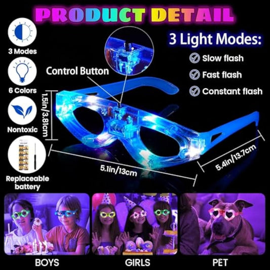12PCS Light-Up Party Glasses – Colourful Novelty Glasses for Kids & Teens