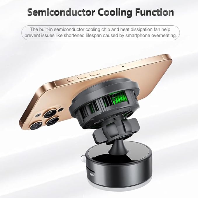 3‑in‑1 Wireless Car Charger with Cooling Fan – 15W Fast Charging Magnetic Phone Holder (Dashboard/Windscreen)