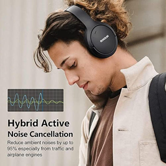 RUNOLIM Hybrid Active Noise Cancelling Headphones, Wireless Over Ear Bluetooth Headphones with Microphone, 70H Playtime, Foldable Wireless Headphones with HiFi Audio, Deep Bass for Home Travel Office