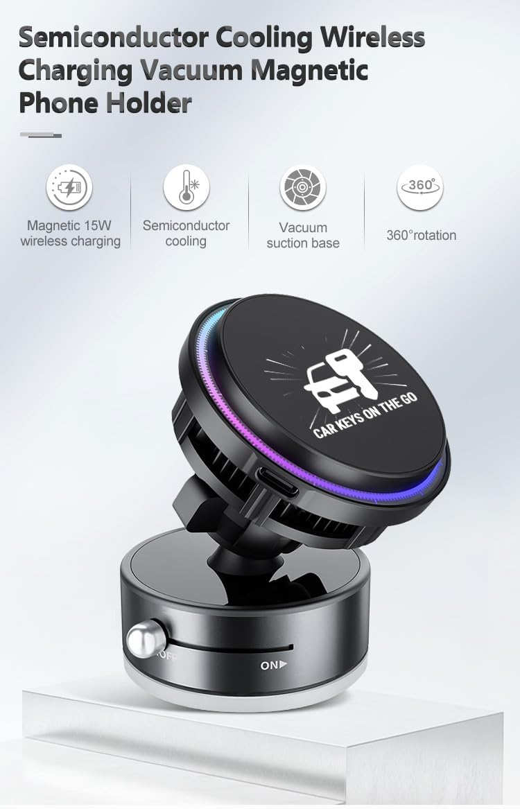 3‑in‑1 Wireless Car Charger with Cooling Fan – 15W Fast Charging Magnetic Phone Holder (Dashboard/Windscreen)