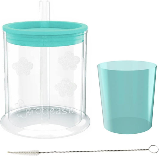 Grabease 3-in-1 Baby Training Cup – BPA-Free Silicone Sippy Cup with Straw, Lid & Mini Open Cup for 6+ Months – Leakproof, Easy-Clean Weaning Cup (Teal)