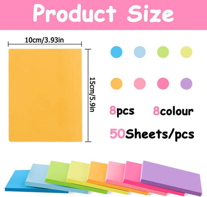 Large Sticky Notes 10 x 15 cm | 8 Bright Colours | 50 Sheets Per Pad | Strong Adhesive, Residue-Free | Choose 8-Pack (400 Sheets) or 12-Pack (400 Sheets)