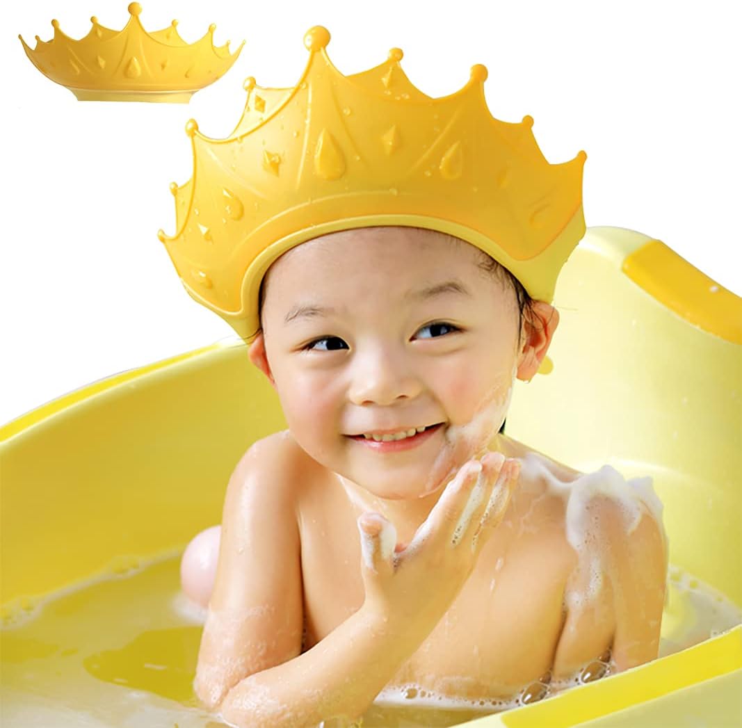 2 Pcs Baby Shower Cap Shield – Kids Shampoo Visor Hat for Eye and Ear Protection, Cute Crown Design – Adjustable for 0–9 Year Olds (2 Pack)