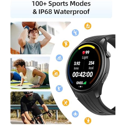 Parsonver Smart Watch with Built-in GPS | Bluetooth Calls | 100+ Sports | IP68 Waterproof | 43mm | Black