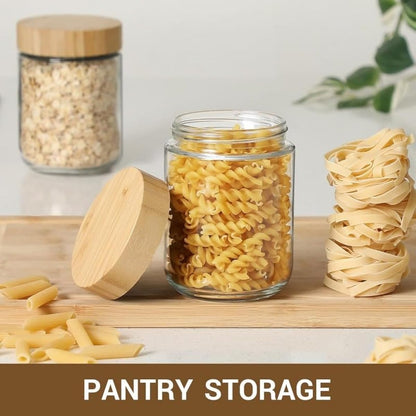 4 Pack Overnight Oats Containers – 16oz Glass Jars with Bamboo Lids