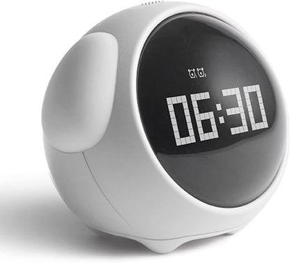 Kids Alarm Clock with Night Light & Sleep Trainer | USB Rechargeable, Emoji Face, Voice Activated — Pink