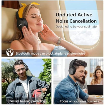 RUNOLIM Hybrid Active Noise Cancelling Headphones, Wireless Over Ear Bluetooth Headphones with Microphone, 70H Playtime, Foldable Wireless Headphones with HiFi Audio, Deep Bass for Home Travel Office