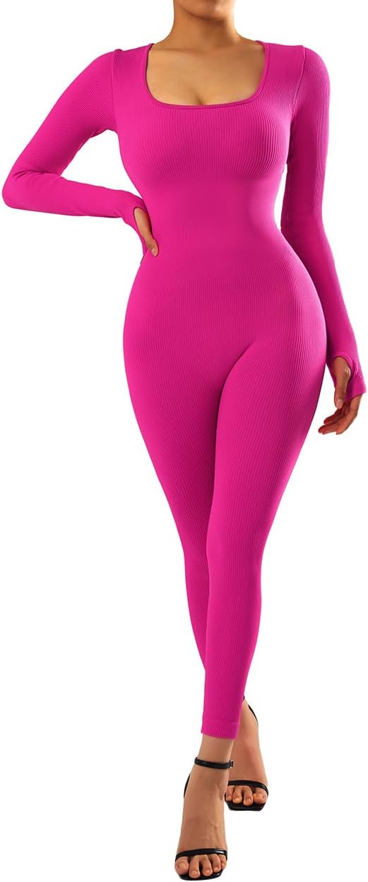 DOULAFASS Women's Ribbed Seamless Jumpsuit | Long Sleeve Yoga Workout Outfit