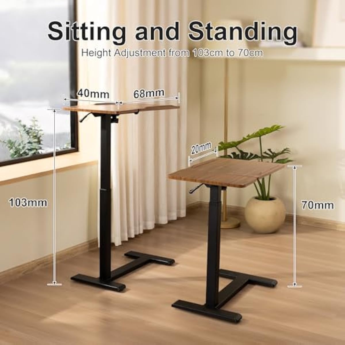 FROMANN Adjustable Overbed Table with Wheels – Tilt Rolling C-Shaped Laptop Desk Black