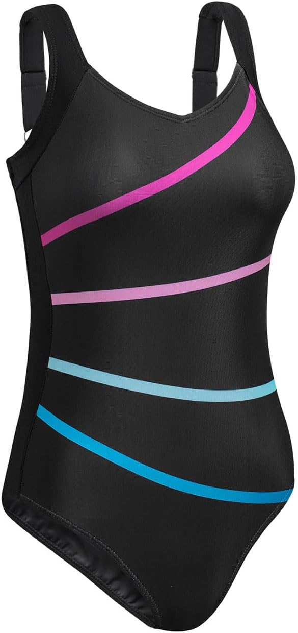 Dokotoo Women’s High Waist One-Piece Swimsuit – 85% Polyester + 15% Elastane – Tummy Control Swimwear – V Neck –
