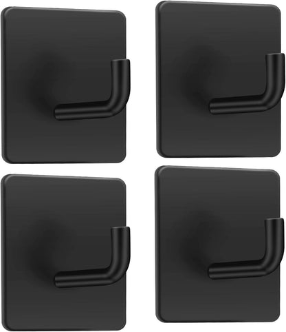 Self‑Adhesive Hooks 4‑Pack – Stainless Steel Stick‑On Wall Hooks, No‑Drill, Black