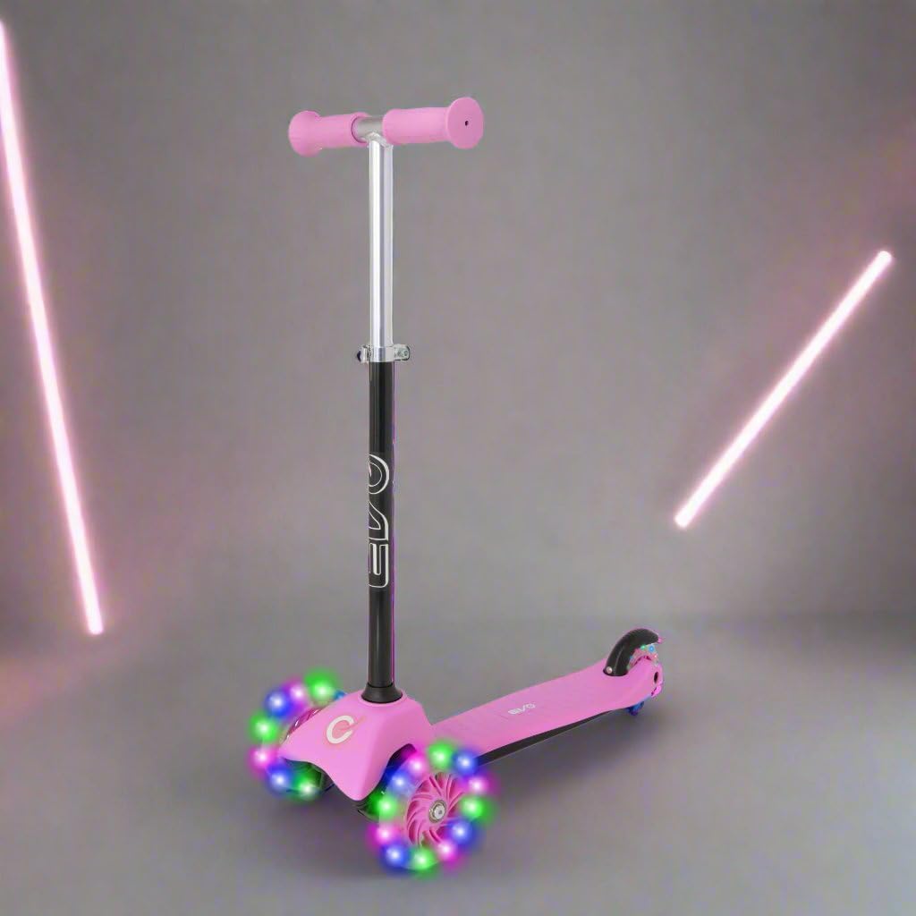 Evo Light‑Up Mini Cruiser Kids' Scooter – 3‑Wheel with LED Wheels, Adjustable Height | Ages 2–7 | Pink/Black | UK
