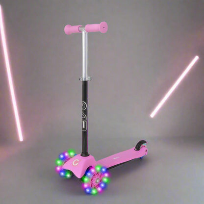 Evo Light‑Up Mini Cruiser Kids' Scooter – 3‑Wheel with LED Wheels, Adjustable Height | Ages 2–7 | Pink/Black | UK