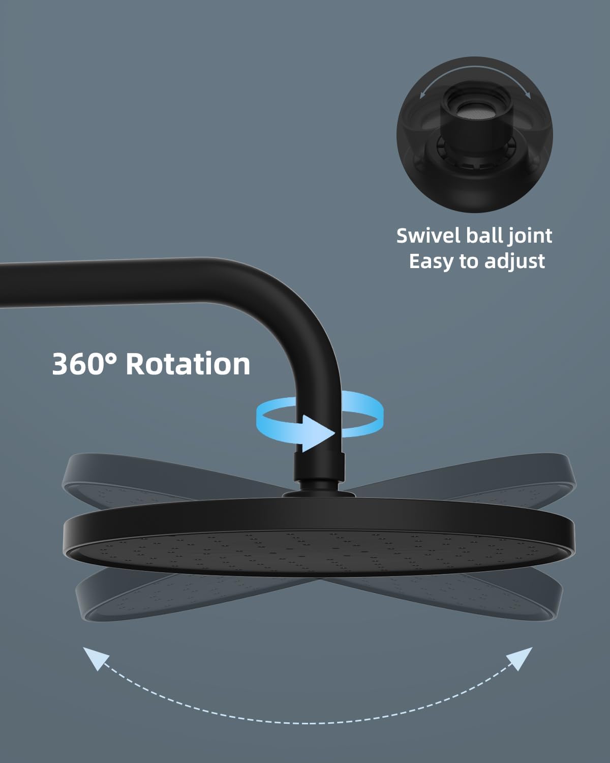 Hibbent 10" Round Rainfall Shower Head – Fixed Overhead Shower Head with Self‑Cleaning Nozzles (Black)