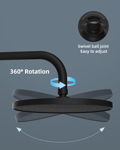 Hibbent 10" Round Rainfall Shower Head – Fixed Overhead Shower Head with Self‑Cleaning Nozzles (Black)