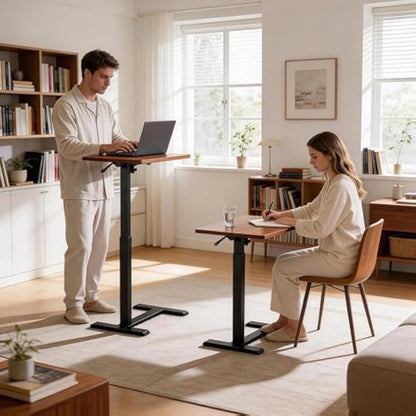 FROMANN Adjustable Overbed Table with Wheels – Tilt Rolling C-Shaped Laptop Desk Black