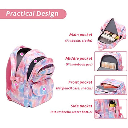 Girls School Bag Set 3-Piece | 22L Backpack, Lunch Bag & Pencil Case — Ages 10–14, Pink Star