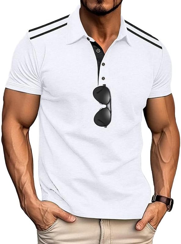 Men's Short Sleeve Polo Shirt | Regular Fit Summer Casual Top — White, Size L