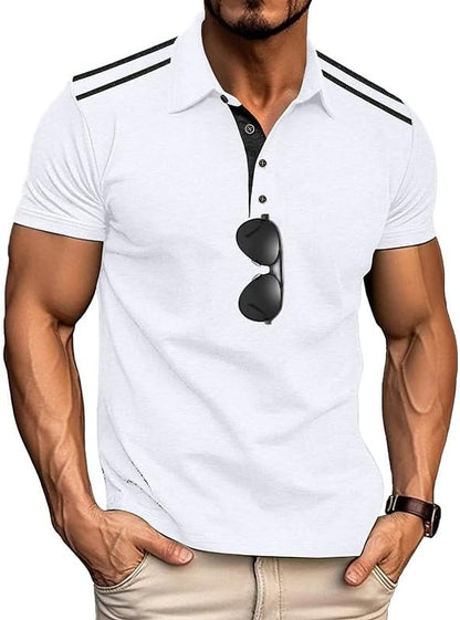 Men's Short Sleeve Polo Shirt | Regular Fit Summer Casual Top — White, Size L