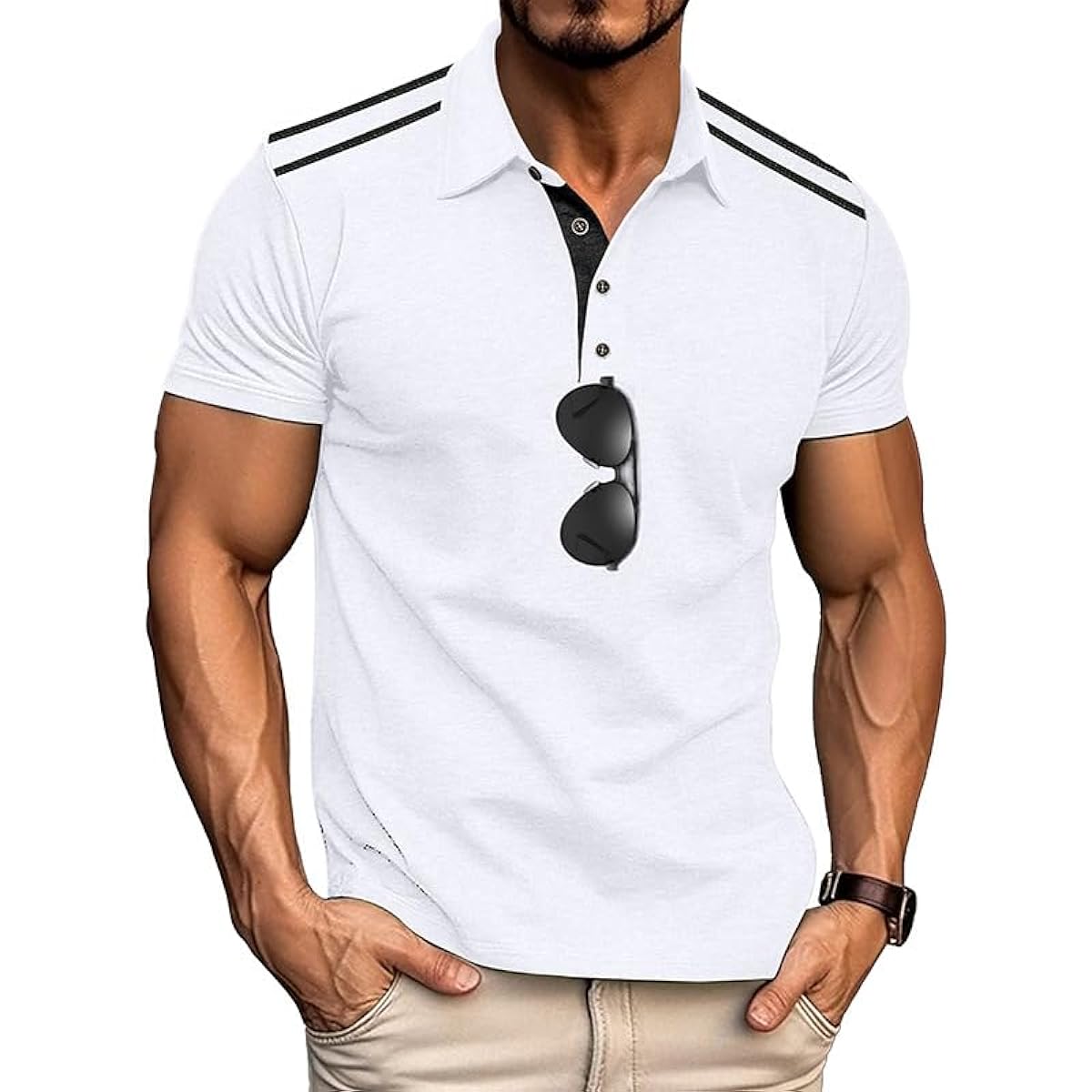 Men's Short Sleeve Polo Shirt | Regular Fit Summer Casual Top — White, Size L