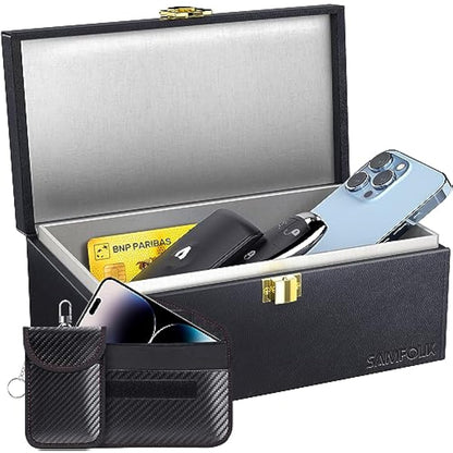 Faraday Box 3-Piece Set | Car Key Signal Blocker, RFID Anti-Theft Protection with Phone & Key Pouches
