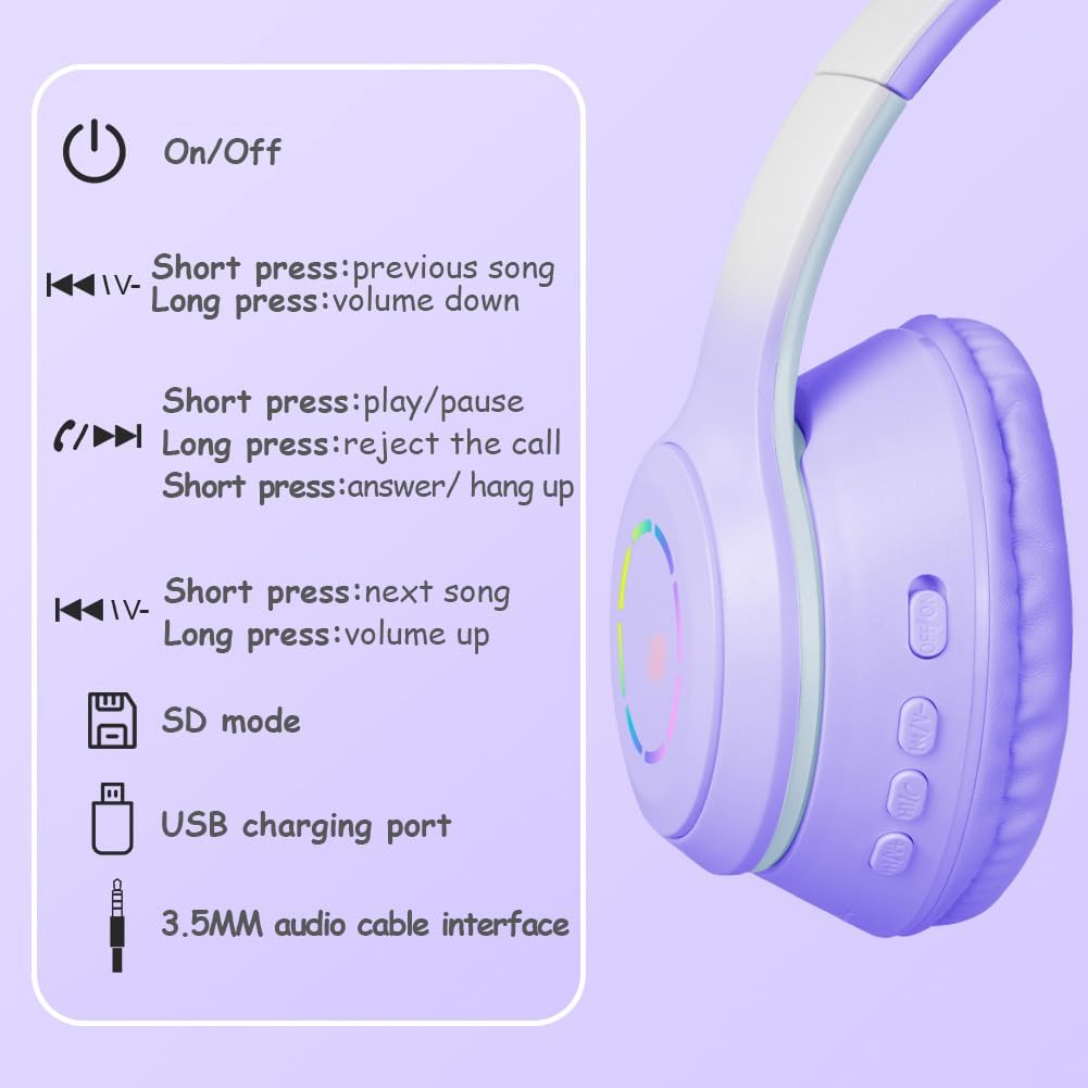 AXFEE Bluetooth Kids Headphones – LED Light Up Wireless/Wired Stereo Headset – Bluetooth 5.1 Foldable Over-Ear
