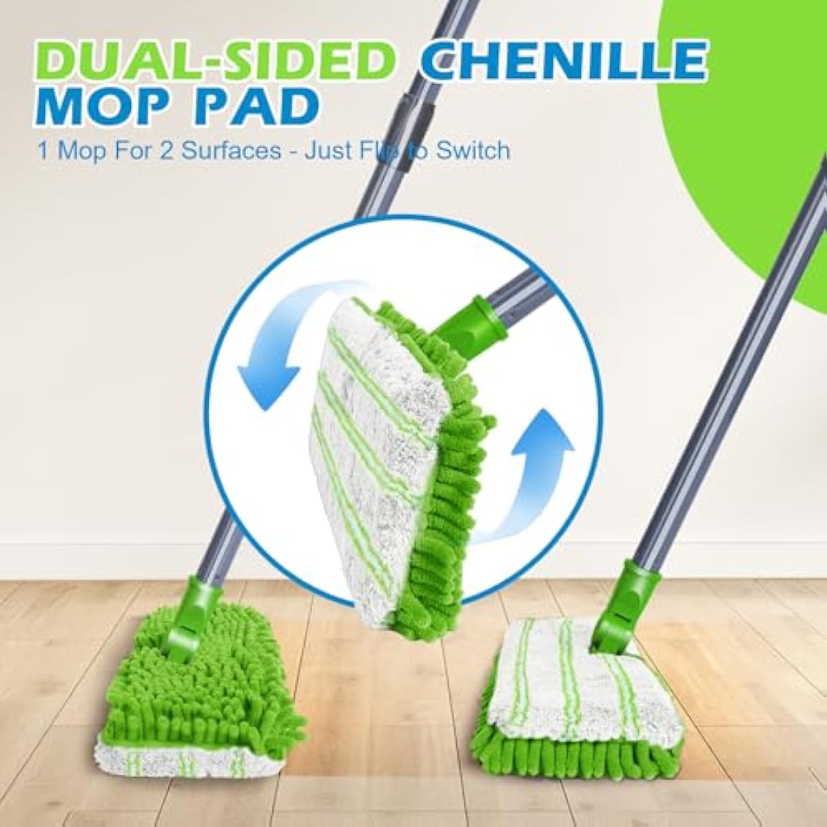 Masthome Flat Mop for Floor Cleaning – Double-Sided Microfibre Mop with 4 Washable Pads