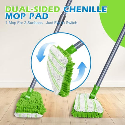 Masthome Flat Mop for Floor Cleaning – Double-Sided Microfibre Mop with 4 Washable Pads