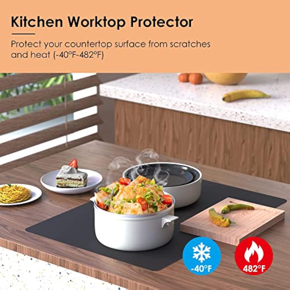 KitchenRaku Extra Large Silicone Worktop Mat 70×50cm – Non‑Stick Countertop Protector, Non‑Skid Table/Craft Mat (Light Black)