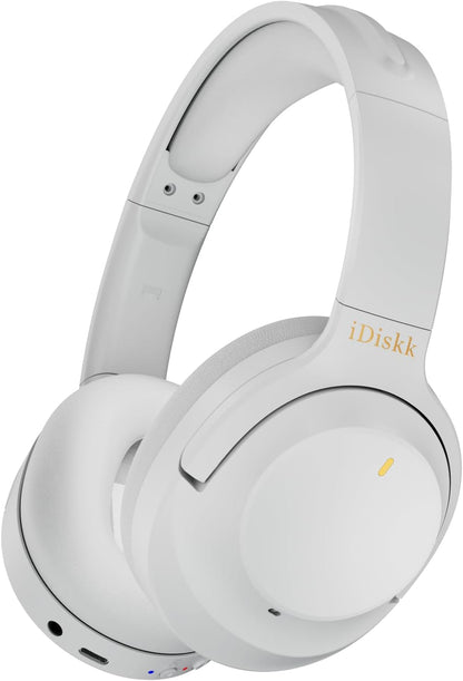 iDiskk ANC Hybrid Wireless Over‑Ear Headphones – Bluetooth 5.3, Mic, Deep Bass (Grey)