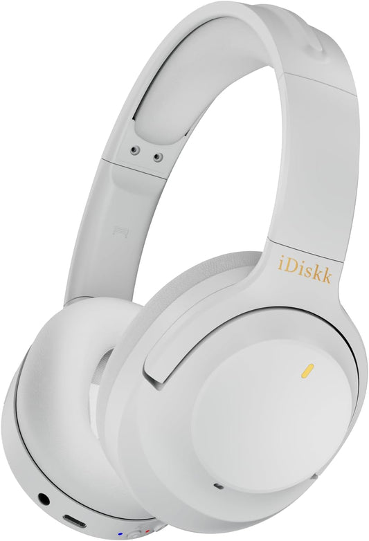 iDiskk ANC Hybrid Wireless Over‑Ear Headphones – Bluetooth 5.3, Mic, Deep Bass (Grey)