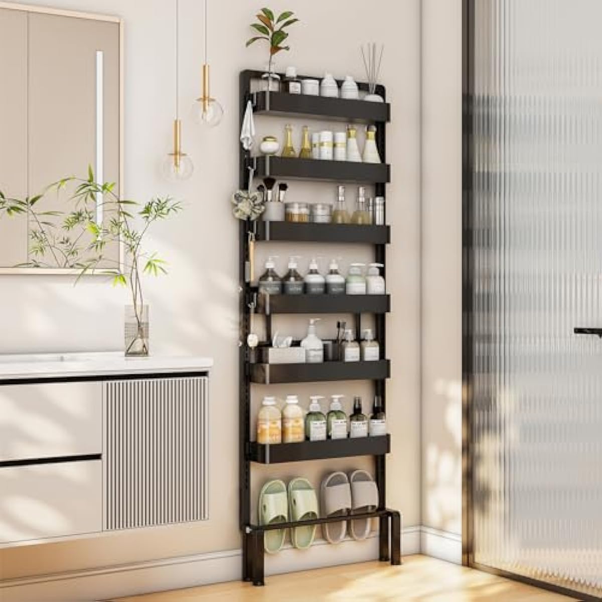 ABCOOL Behind Door Storage Organiser – 6 Tier Adjustable Hanging Basket Rack
