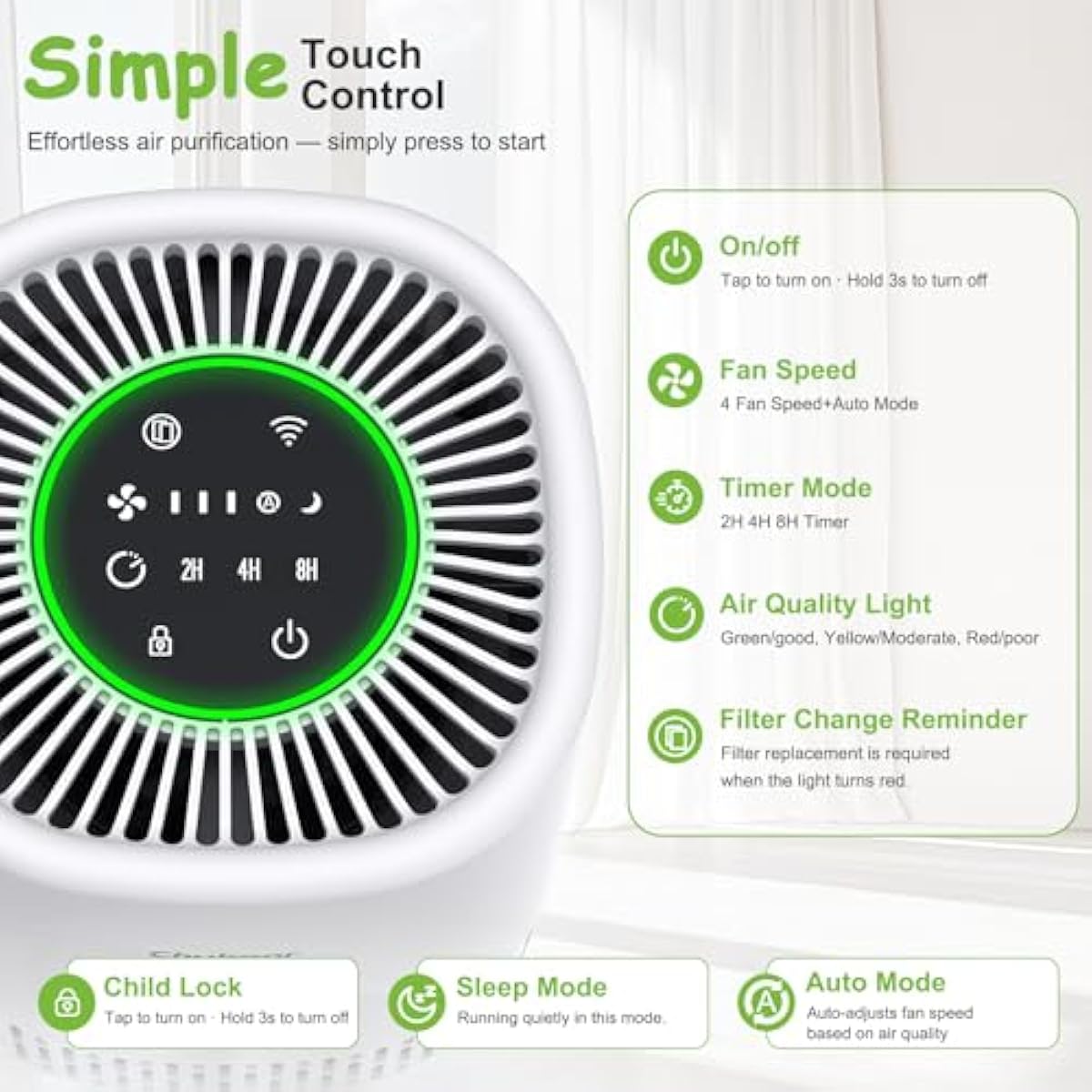 CHUBOOR Smart Air Purifier PJ07 – H13 HEPA, CADR 250m³/h, App & Alexa Control, Quiet Sleep Mode