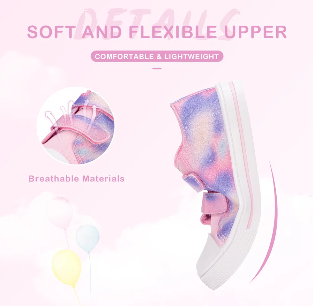Funcoo Dual Strap Girls Canvas Shoes | Hook & Loop Fastening, Non-Slip Sole, Breathable, Soft EVA Insole