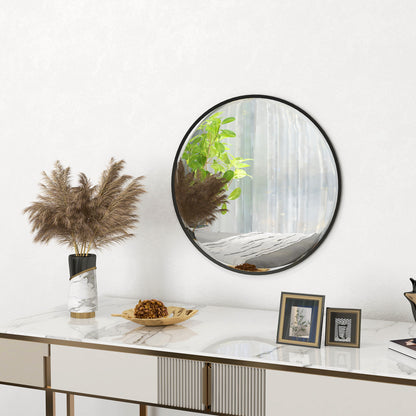 61cm Round Decorative Wall Mirror – Modern Black Frame (Bedroom, Living Room, Bathroom)