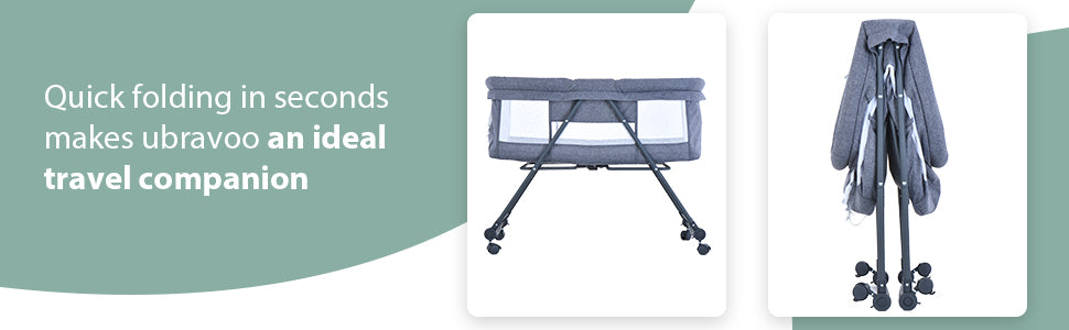 UBRAVOO Baby Grab-and-go Travel Cot with Mattress & Silent Wheels | Rocking Convertible Crib with Mesh Sides – Model
