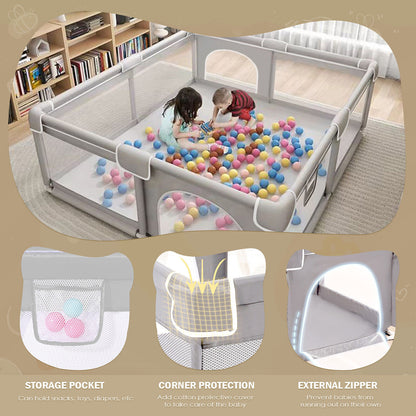 Baby Playpen with Mat – Indoor & Outdoor Activity Fence for Toddlers - Grey
