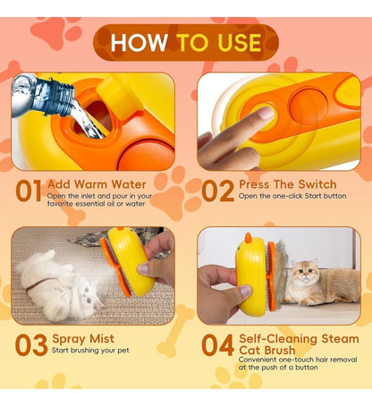 QSMYUYE 3-in-1 Steam Pet Grooming Brush - Self-Cleaning, Hair Removal & Massage