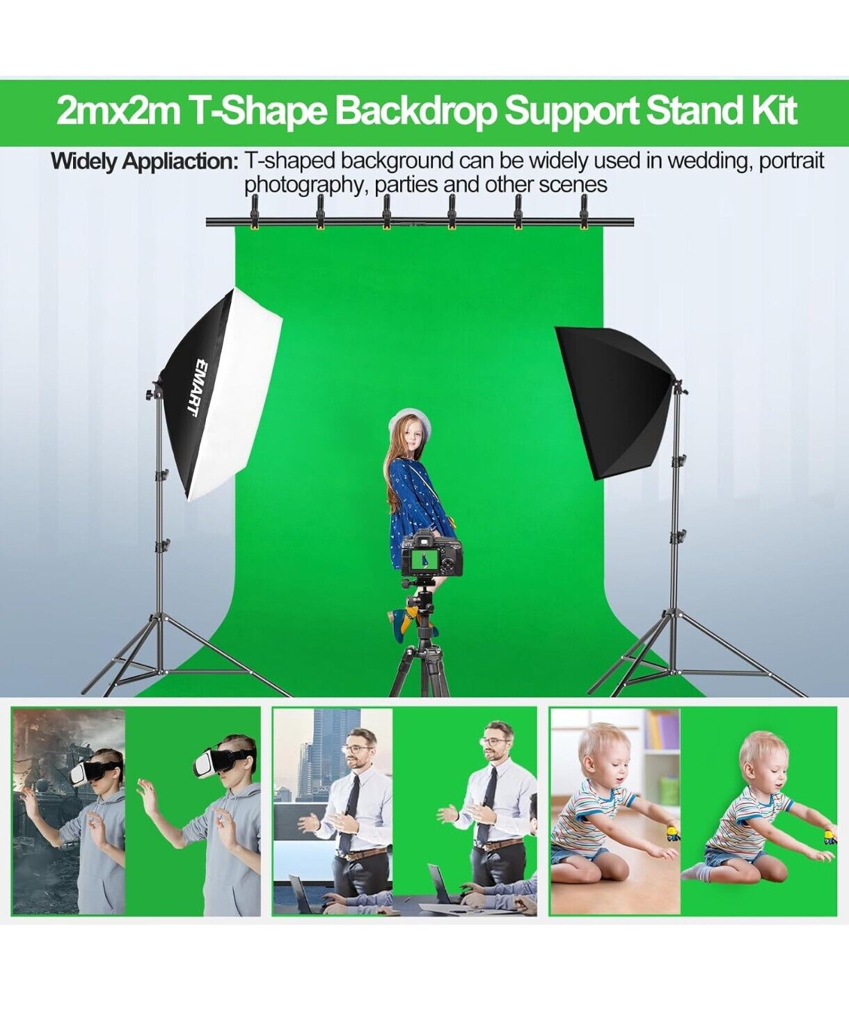 Background Studio Kit Backdrop Photo Support Stand Set Black White Green Screen