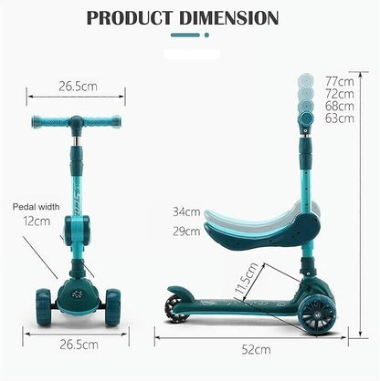 Vocpy 3 Wheels Musical Scooter for Kids Ages 3-12, Big Wheels Foldable Kick