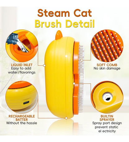QSMYUYE 3-in-1 Steam Pet Grooming Brush - Self-Cleaning, Hair Removal & Massage