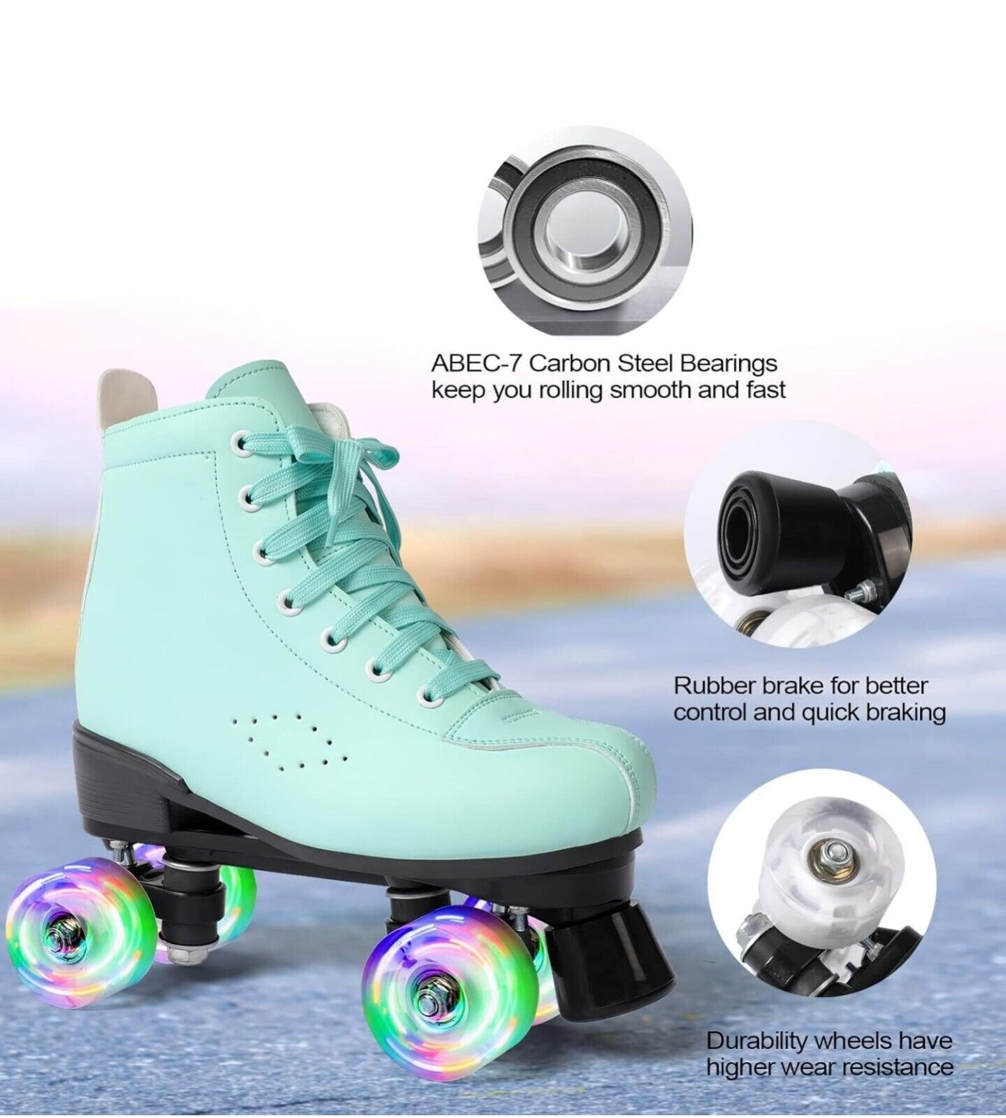 Kelodo Kids Roller Skates - Quad Style with LED Light-Up Wheels