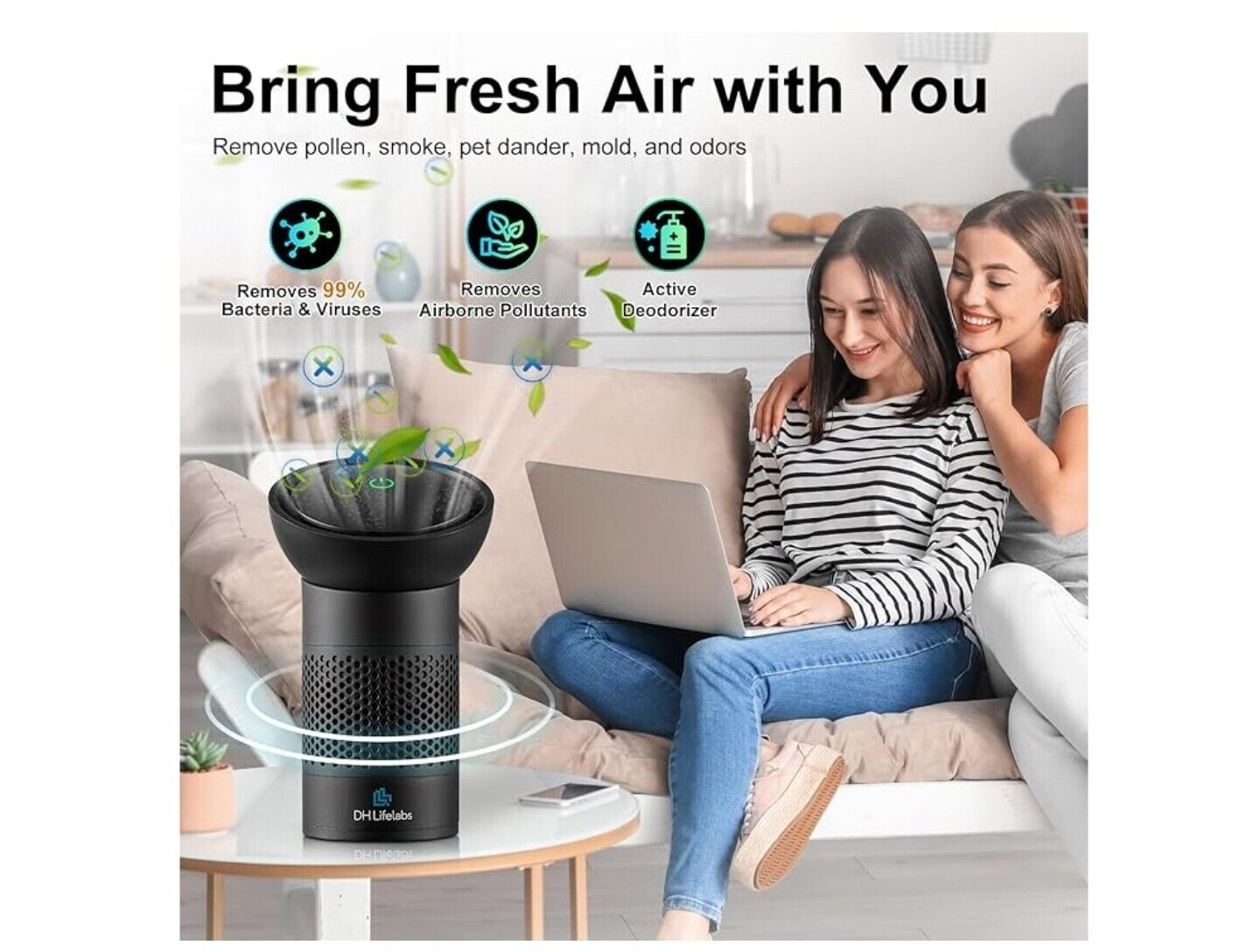DH Lifelabs Sciaire Portable Air Purifier - Eliminates 99% Bacteria & Viruses