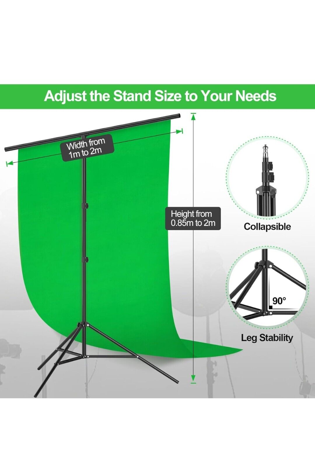 Background Studio Kit Backdrop Photo Support Stand Set Black White Green Screen