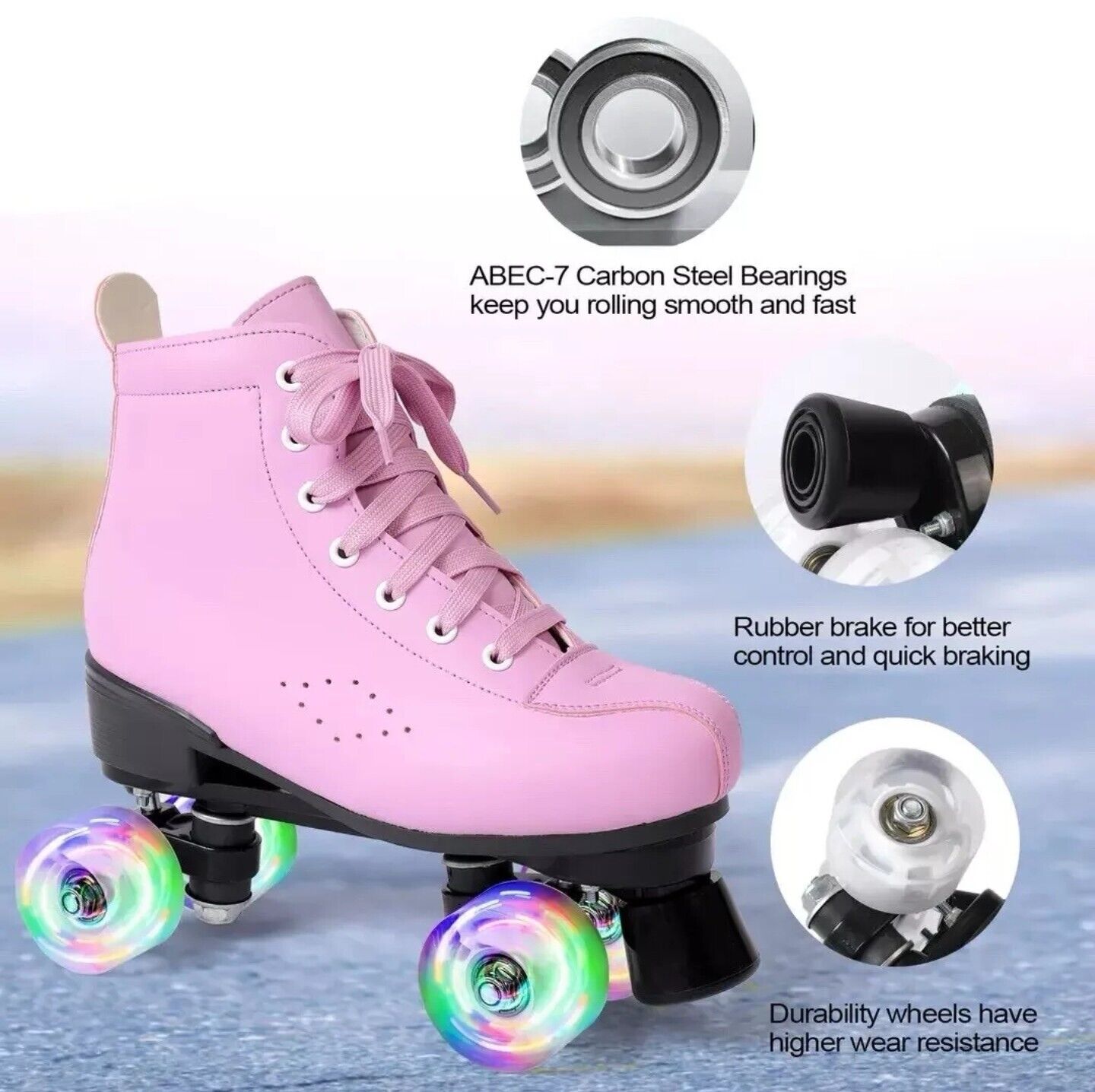 Kelodo Kids Roller Skates - Quad Style with LED Light-Up Wheels