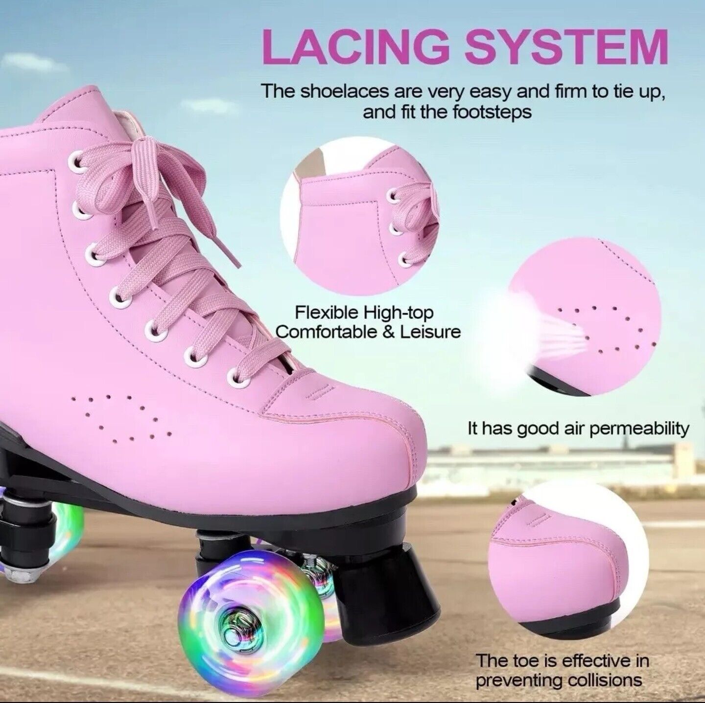 Kelodo Kids Roller Skates - Quad Style with LED Light-Up Wheels